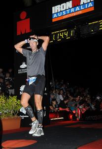 Mahe Drysdale finishes Ironman Australia Port Macquarie.